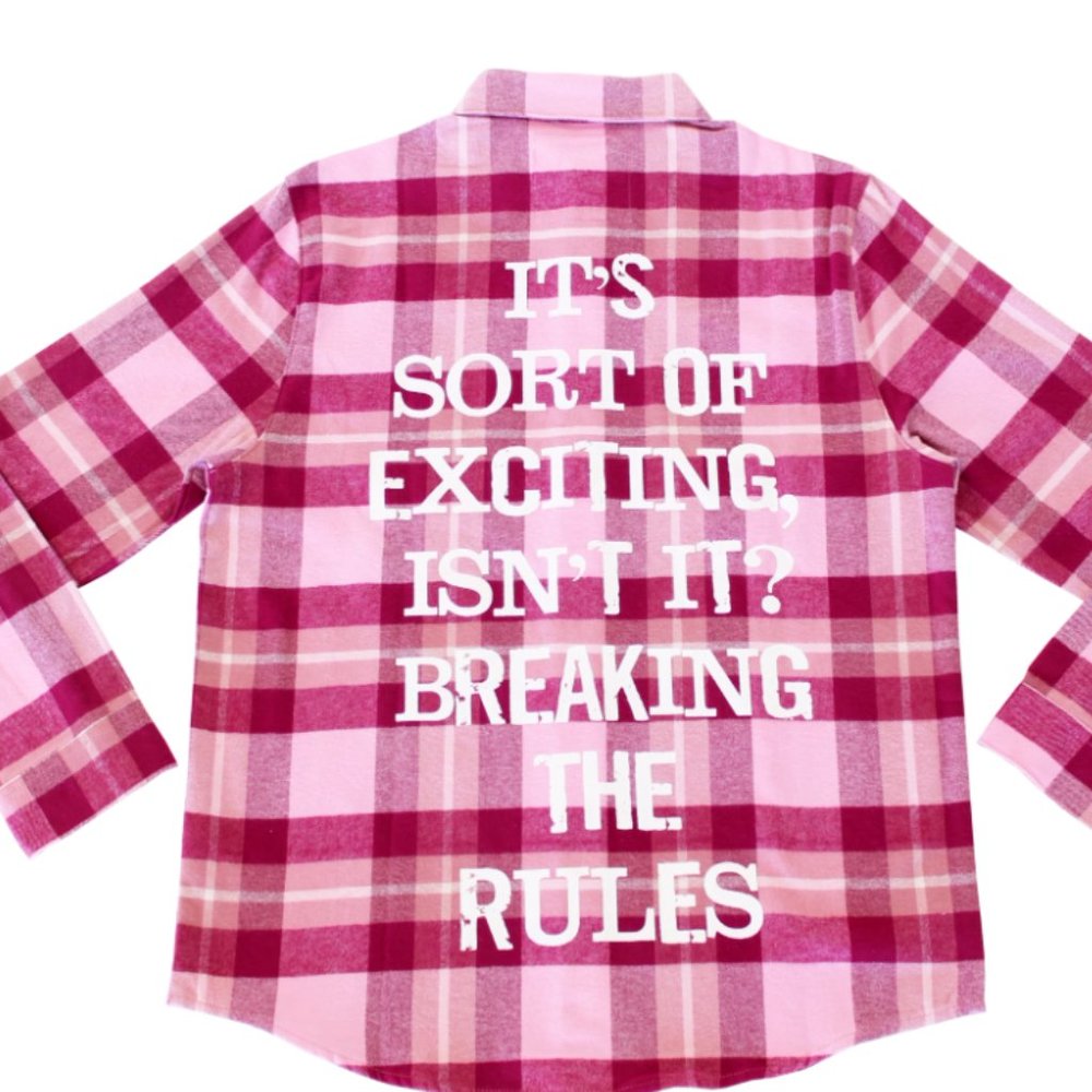 Pink Plaid Graphic Button-Up Shirt - Statement Back